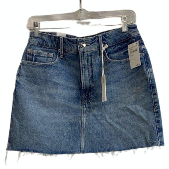 Good American Good Waist Mini Skirt Indigo900 Zip Close Light Wash Sz 4/27 - Picture 2 of 5